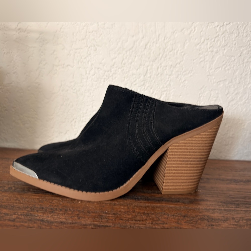 SUN + STONE Deyzaa Mule Pumps Ponted Toe Block Heel Black 11M - Picture 13 of 15